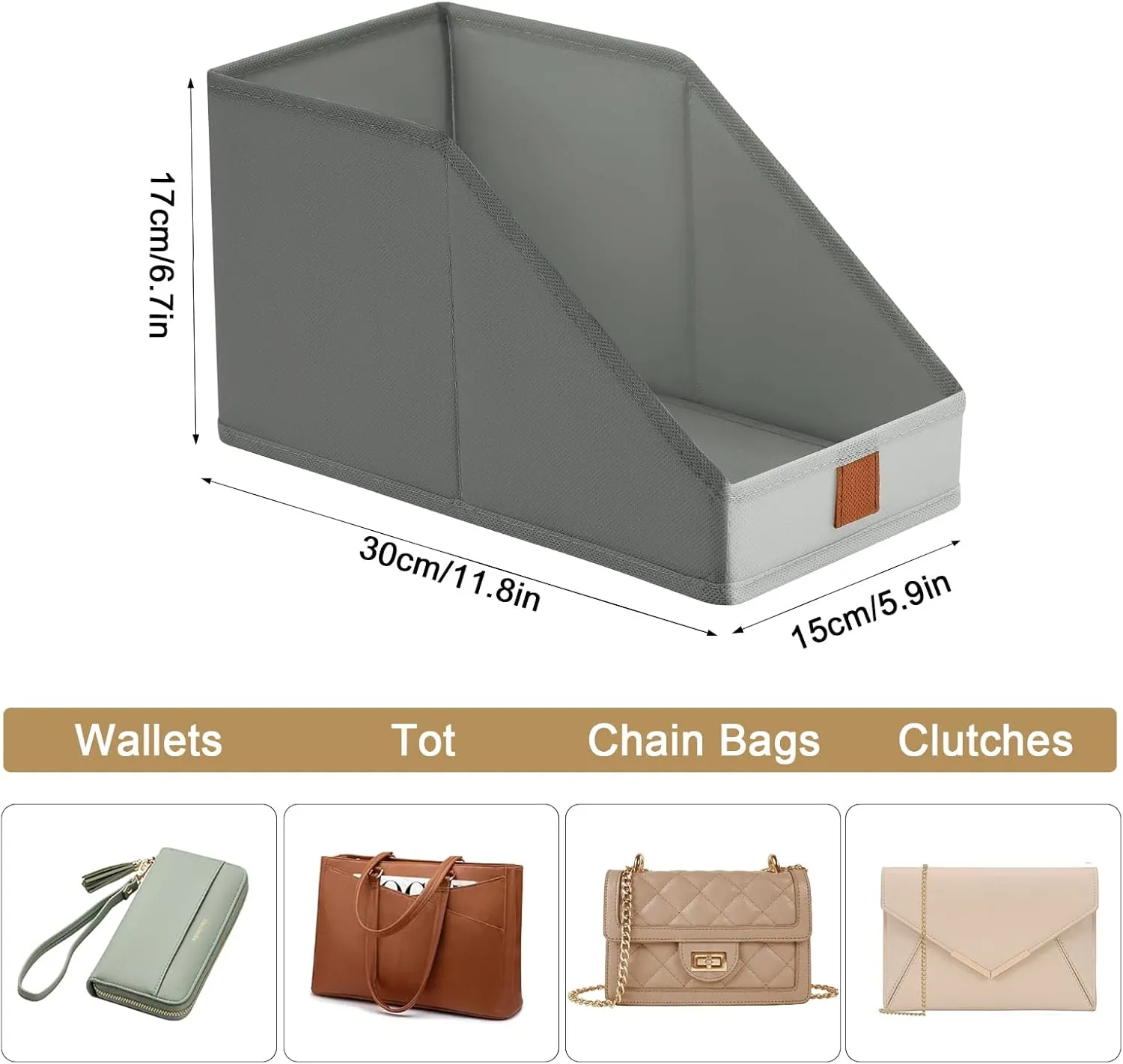 DIMJ Closet Organizers for Purses and Bag Storage, Small Storage Bins Foldable, Storage Baskets for Shelves, Wardrobe, Bedroom, Office - Fabric Cube Storage 4 Pack(Gray, 5.9 x 11.8 x 6.7 in)