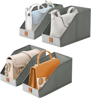 DIMJ Closet Organizers for Purses and Bag Storage, Small Storage Bins Foldable, Storage Baskets for Shelves, Wardrobe, Bedroom, Office - Fabric Cube Storage 4 Pack(Gray, 5.9 x 11.8 x 6.7 in)