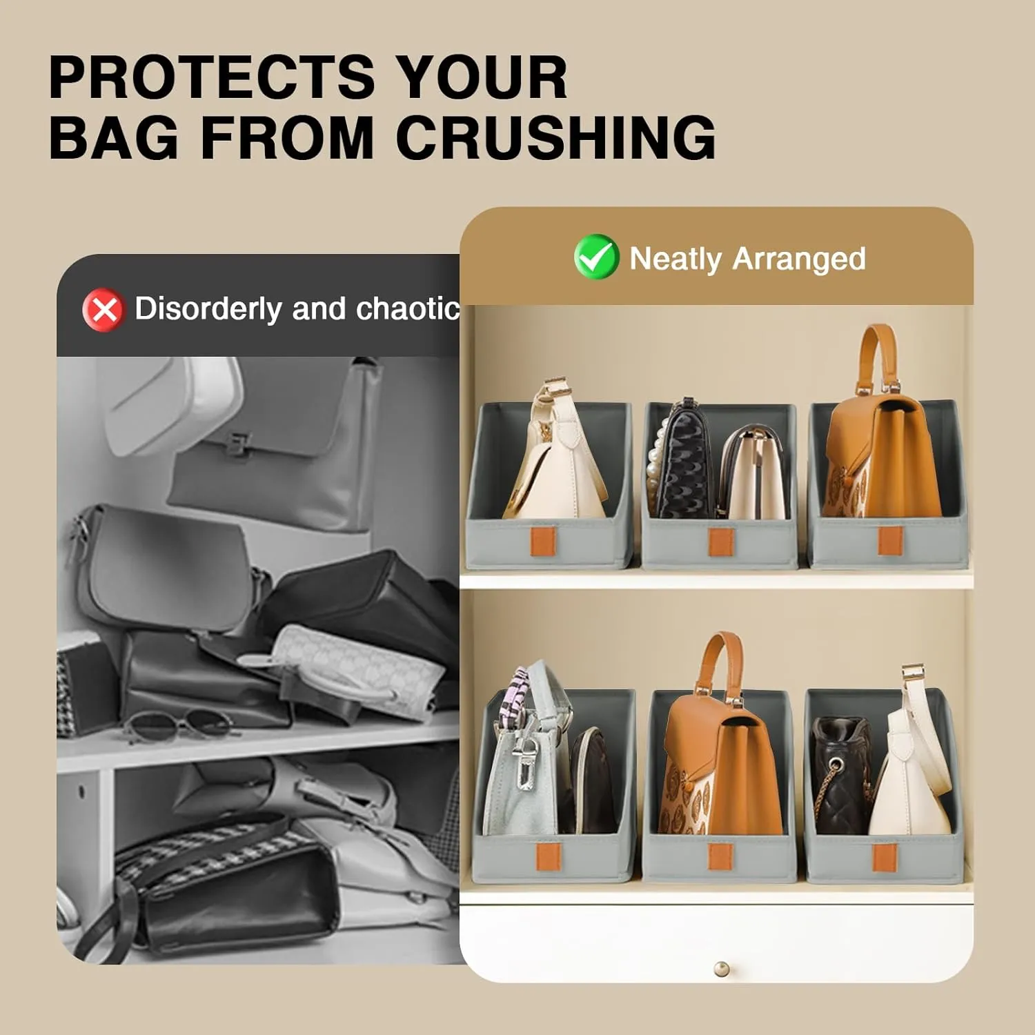 DIMJ Closet Organizers for Purses and Bag Storage, Small Storage Bins Foldable, Storage Baskets for Shelves, Wardrobe, Bedroom, Office - Fabric Cube Storage 4 Pack(Gray, 5.9 x 11.8 x 6.7 in)