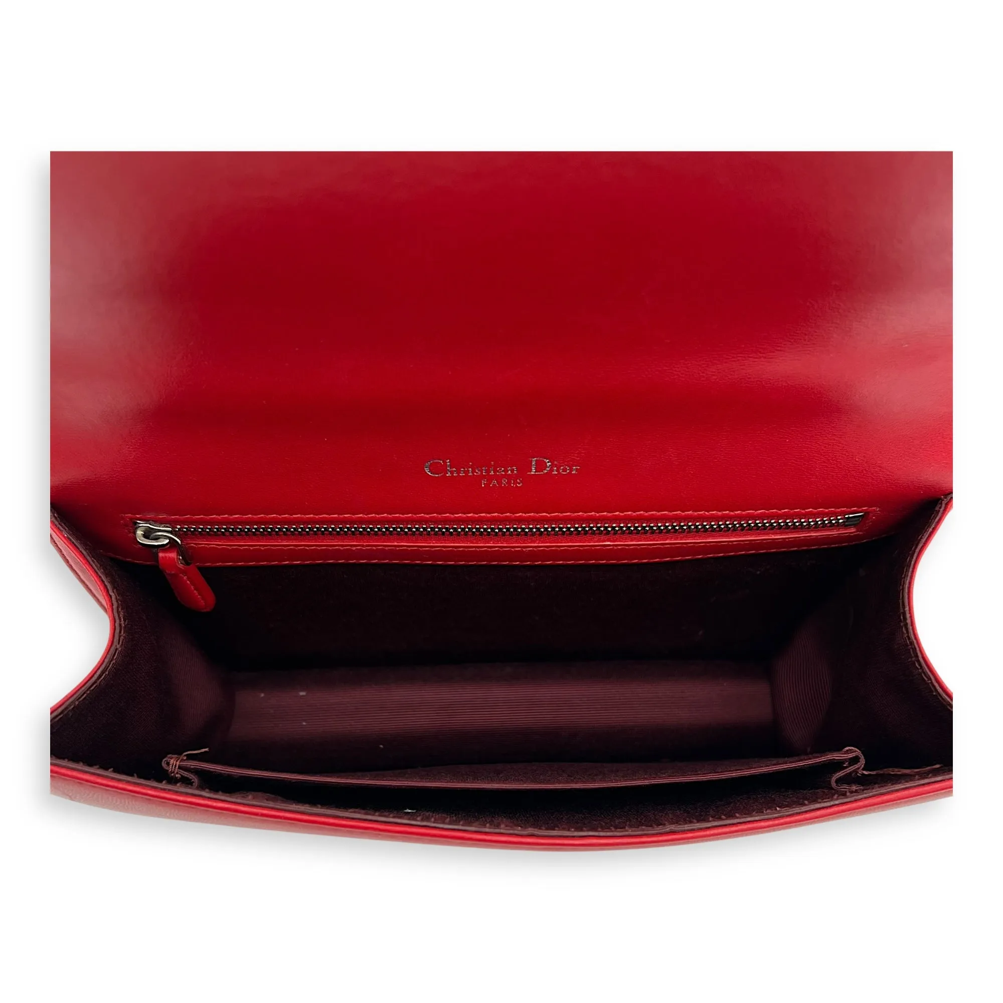 Diorama Red Crossbody Bag in Lambskin, Silver hardware