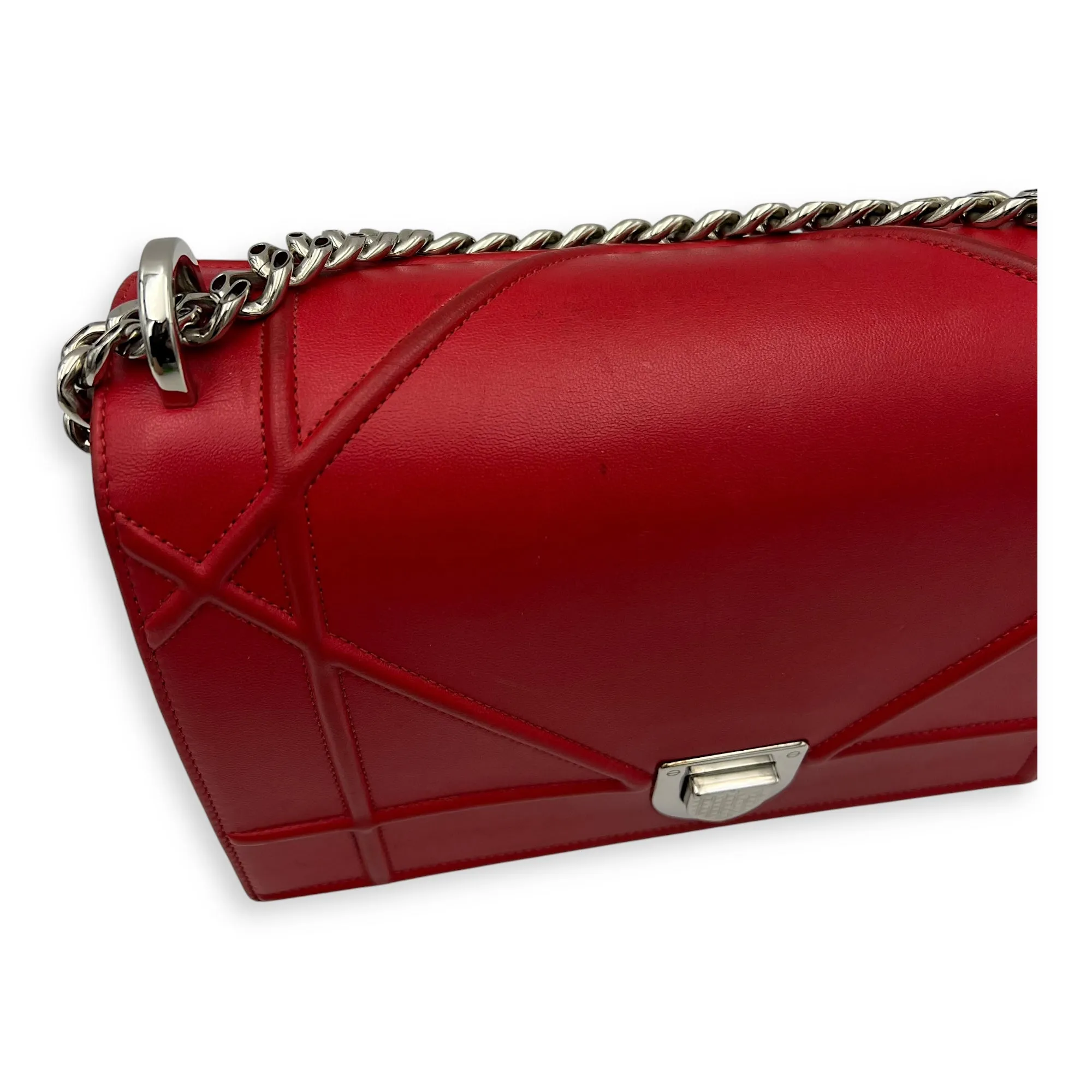 Diorama Red Crossbody Bag in Lambskin, Silver hardware
