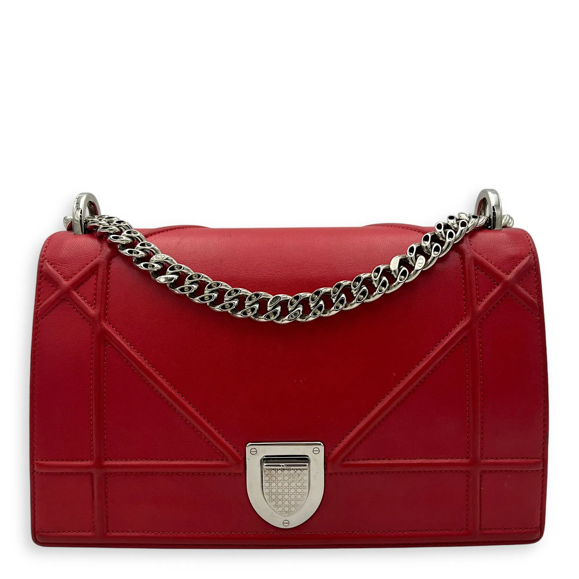 Diorama Red Crossbody Bag in Lambskin, Silver hardware