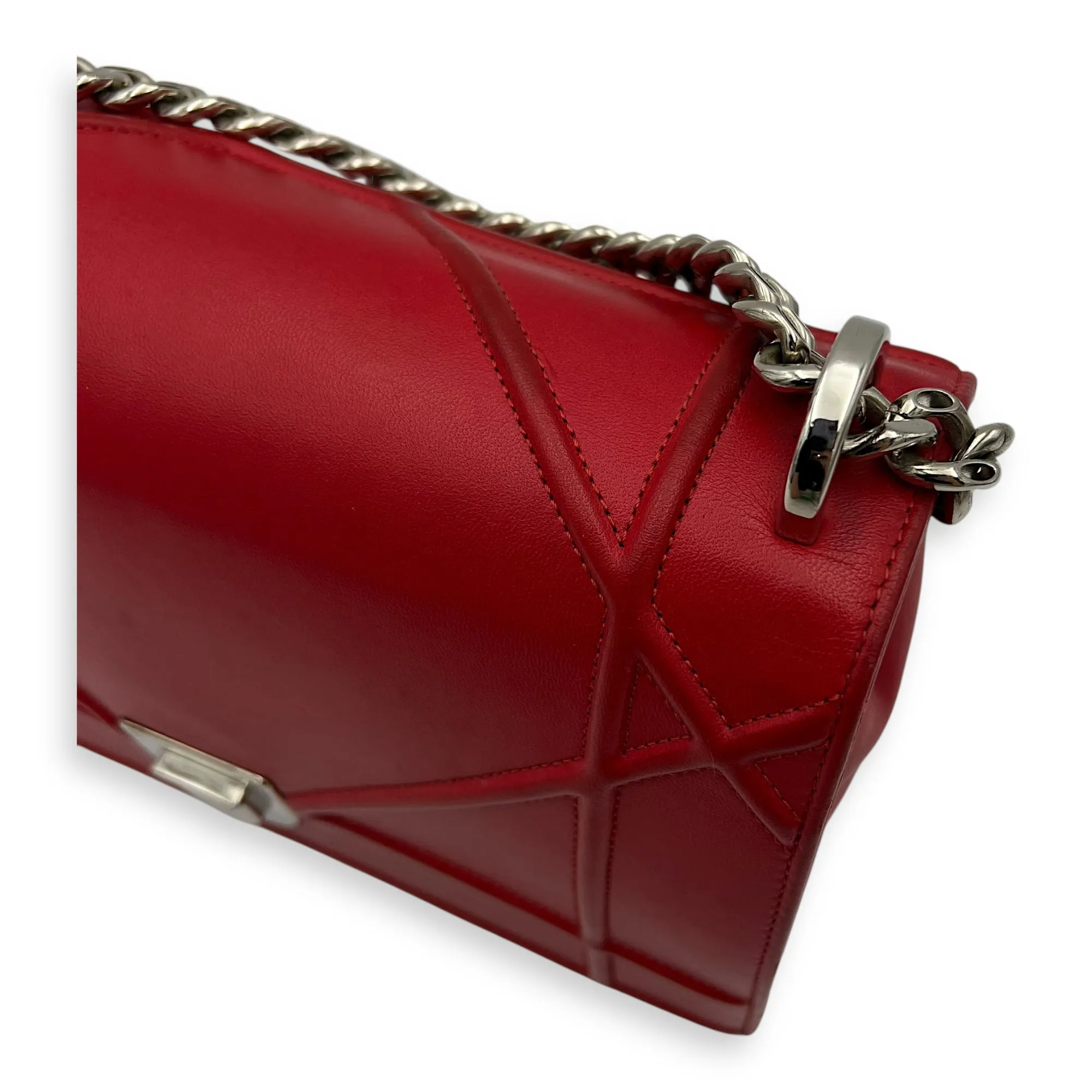 Diorama Red Crossbody Bag in Lambskin, Silver hardware