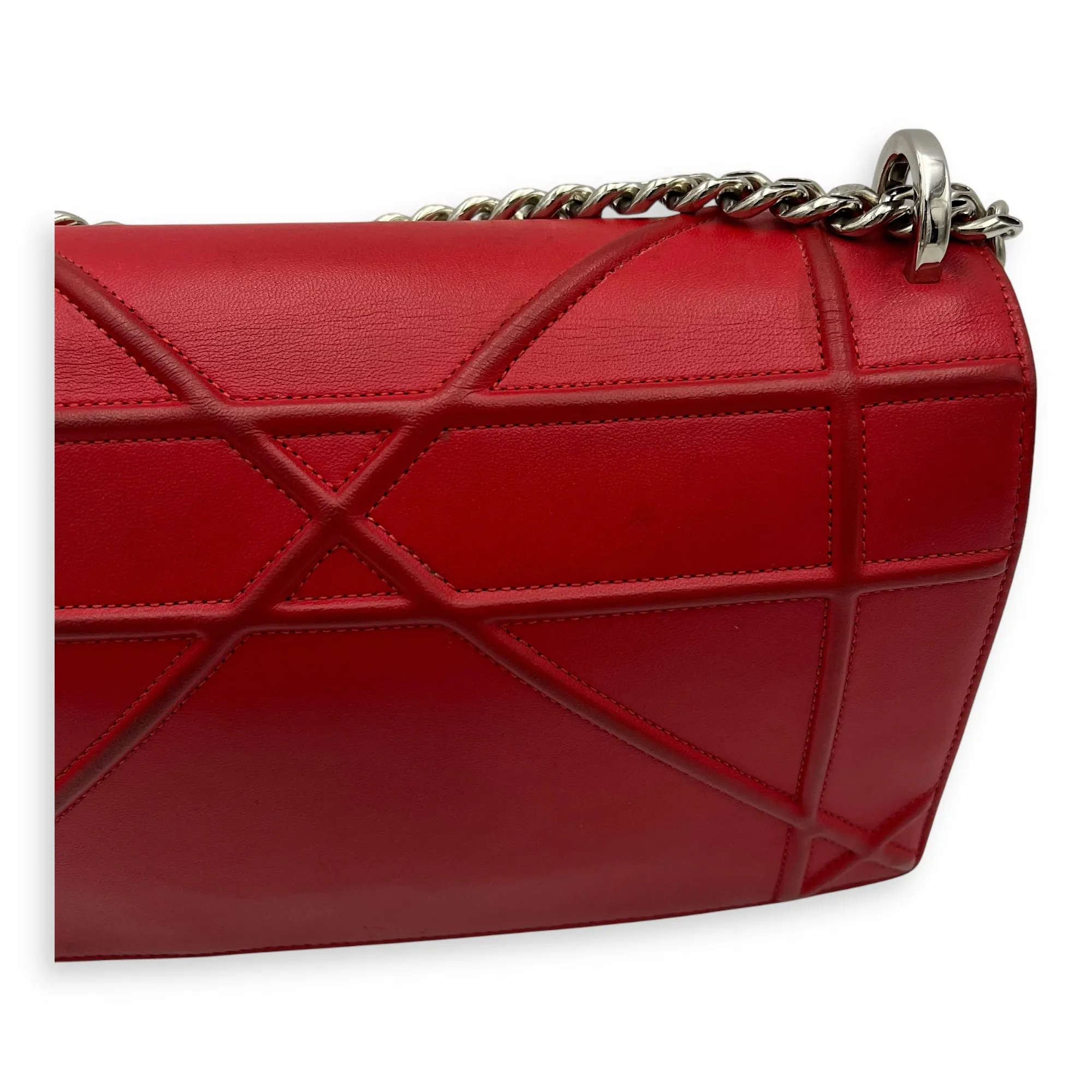 Diorama Red Crossbody Bag in Lambskin, Silver hardware