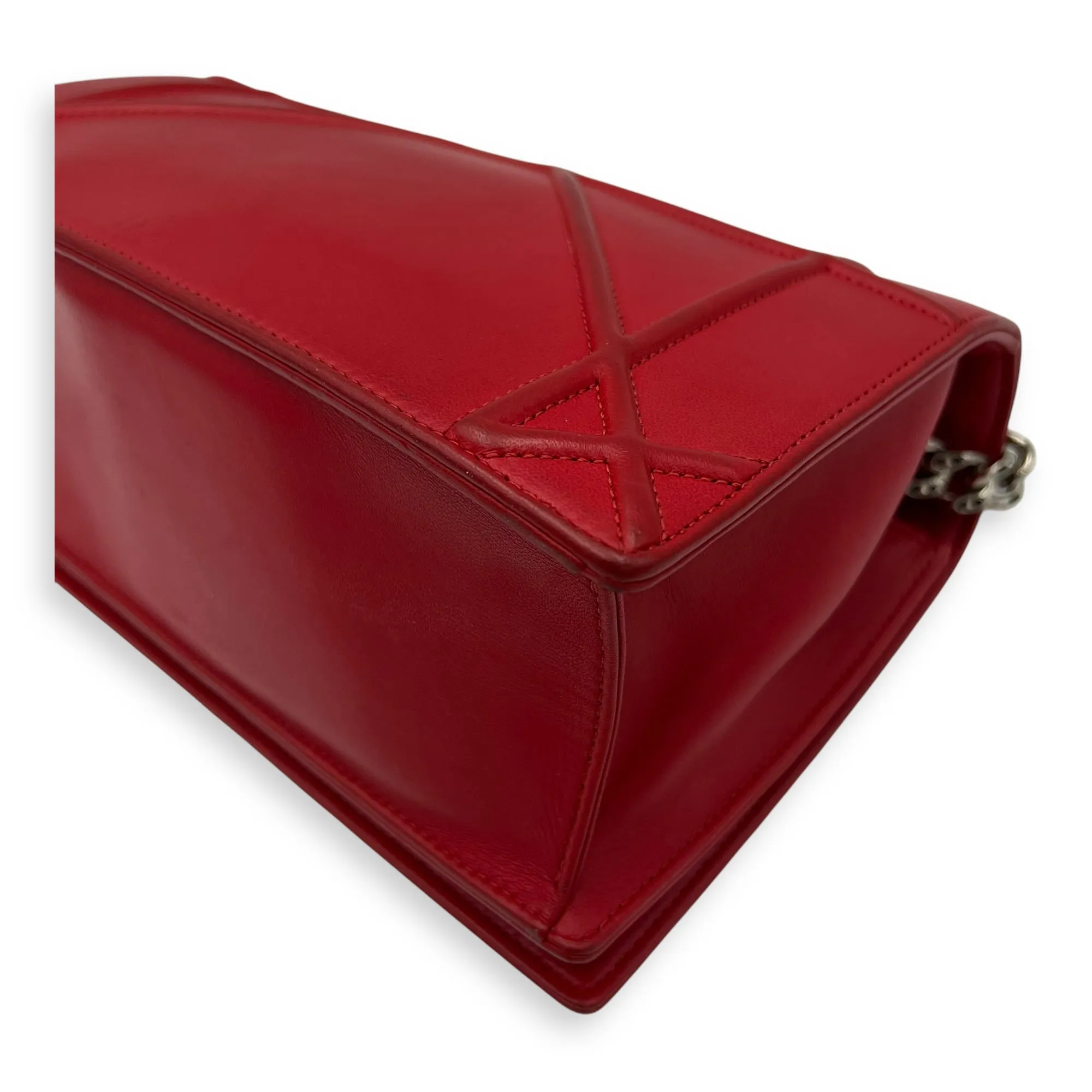 Diorama Red Crossbody Bag in Lambskin, Silver hardware