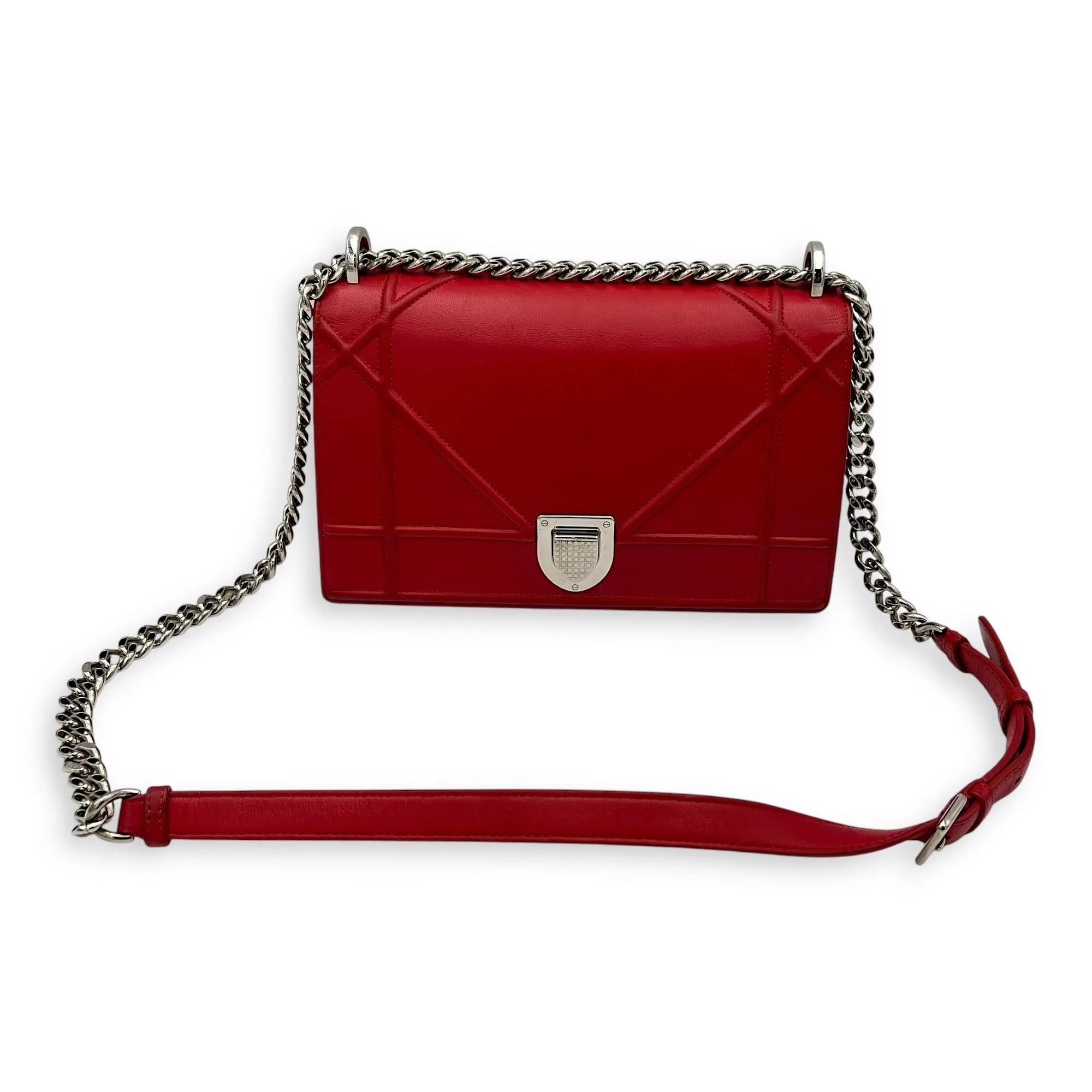 Diorama Red Crossbody Bag in Lambskin, Silver hardware