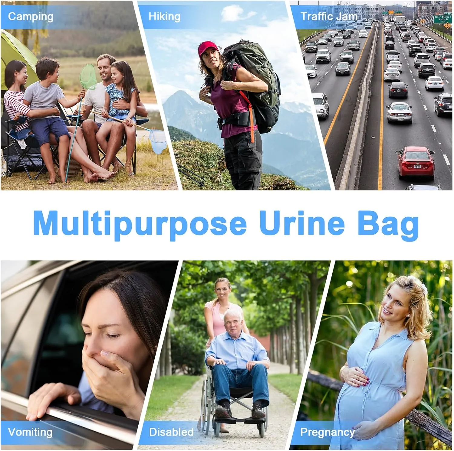 Disposable Urine Bags - 12/24 PCS Portable Pee Bags for Travel for Women/Men, 750ML Emergency Vomit Bags Disposable Urinals, Unisex Urinal Bag for Camping, Traffic Jams, Pregnant, Patient, Kids