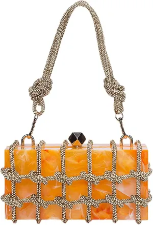 DJBM Clear Acrylic Clutch Sparkle Rhinestone Evening Bag Glitter Crystal-Embellished Rope Knot Handbag Purse for Party Prom