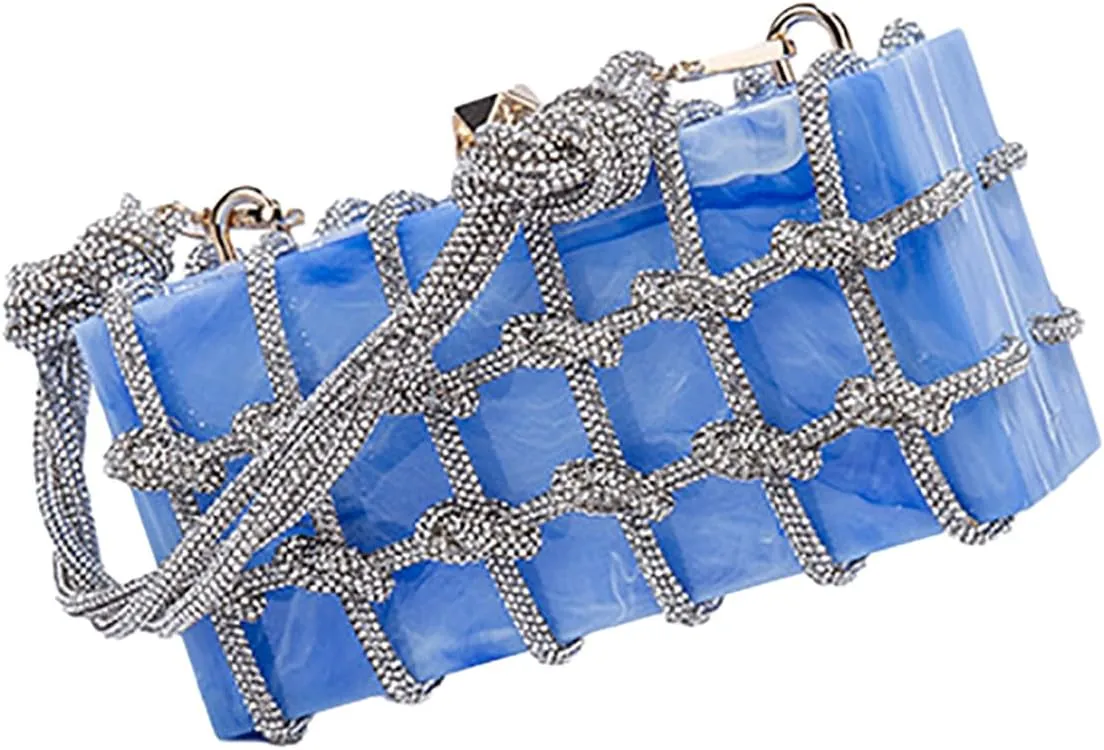 DJBM Clear Acrylic Clutch Sparkle Rhinestone Evening Bag Glitter Crystal-Embellished Rope Knot Handbag Purse for Party Prom