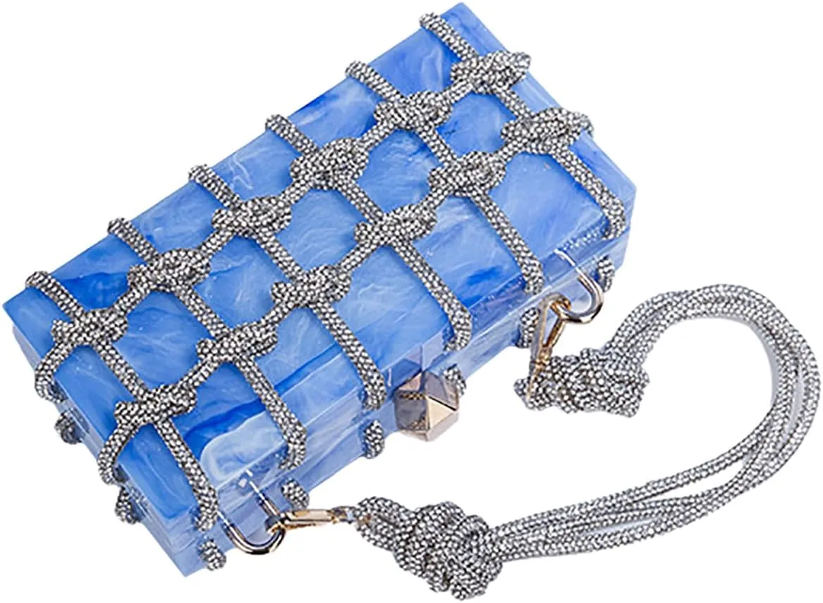 DJBM Clear Acrylic Clutch Sparkle Rhinestone Evening Bag Glitter Crystal-Embellished Rope Knot Handbag Purse for Party Prom