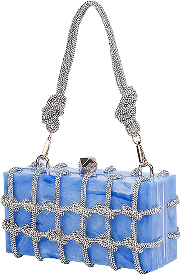 DJBM Clear Acrylic Clutch Sparkle Rhinestone Evening Bag Glitter Crystal-Embellished Rope Knot Handbag Purse for Party Prom