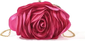 DJBM Women Cozy Satin Flower Clutch Evening Bag Unique Graceful Shouder Purse with Detachable Chain for Dinner Prom