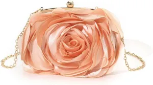 DJBM Women Cozy Satin Flower Clutch Evening Bag Unique Graceful Shouder Purse with Detachable Chain for Dinner Prom