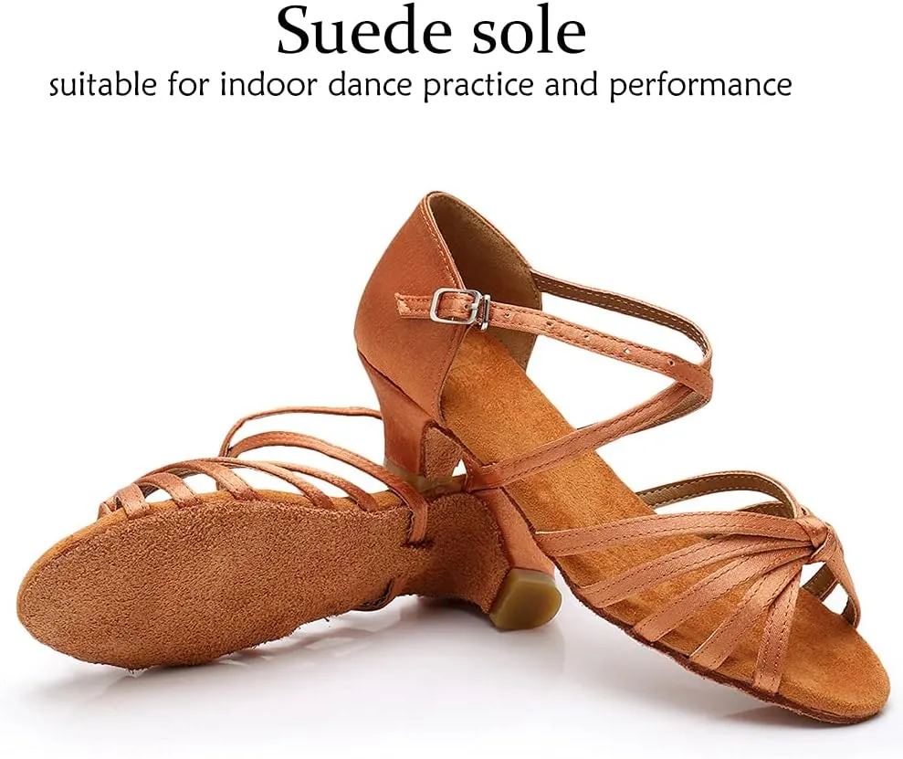 DKZSYIM Women's Satin Latin Dance Shoes Ballroom Salsa Performance Practice Dancing Shoes,Model LP-1217ZS