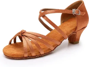 DKZSYIM Women's Satin Latin Dance Shoes Ballroom Salsa Performance Practice Dancing Shoes,Model LP-1217ZS