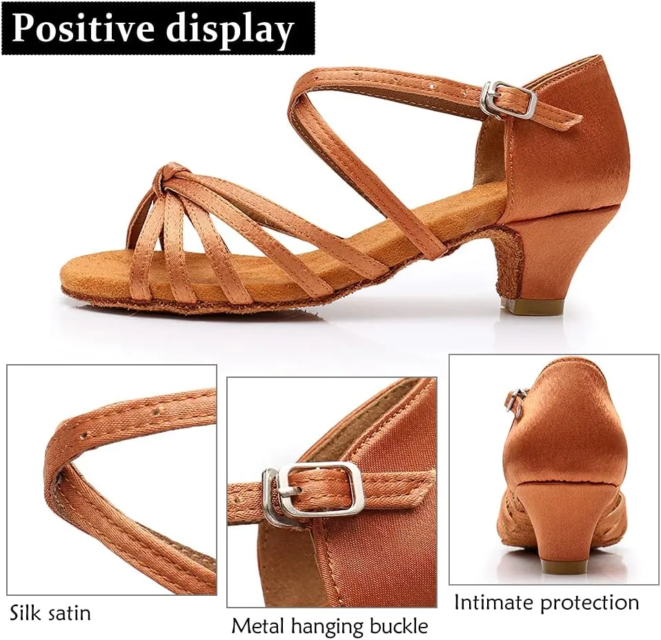 DKZSYIM Women's Satin Latin Dance Shoes Ballroom Salsa Performance Practice Dancing Shoes,Model LP-1217ZS