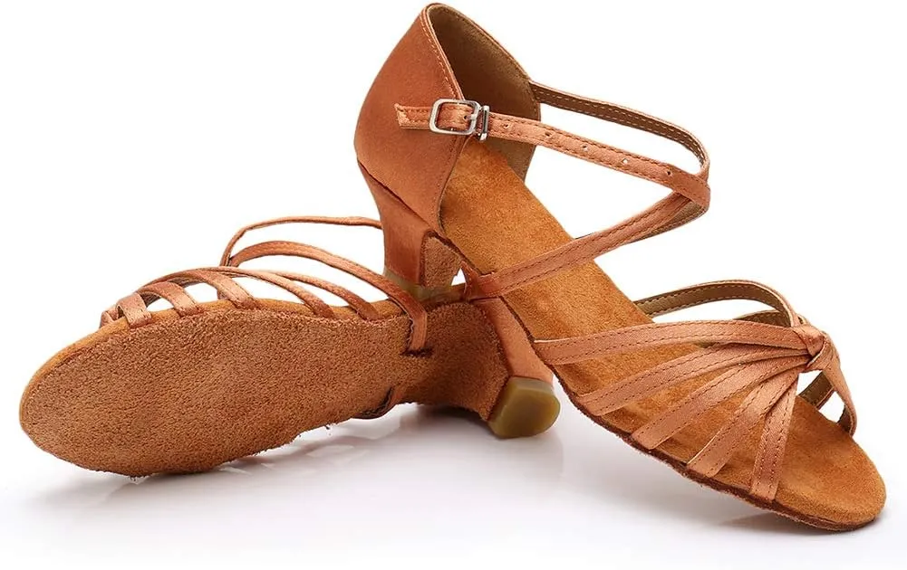 DKZSYIM Women's Satin Latin Dance Shoes Ballroom Salsa Performance Practice Dancing Shoes,Model LP-1217ZS