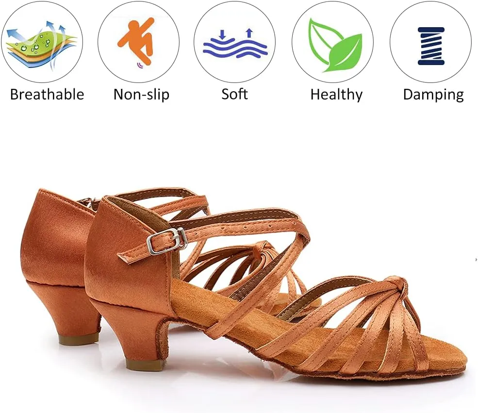 DKZSYIM Women's Satin Latin Dance Shoes Ballroom Salsa Performance Practice Dancing Shoes,Model LP-1217ZS