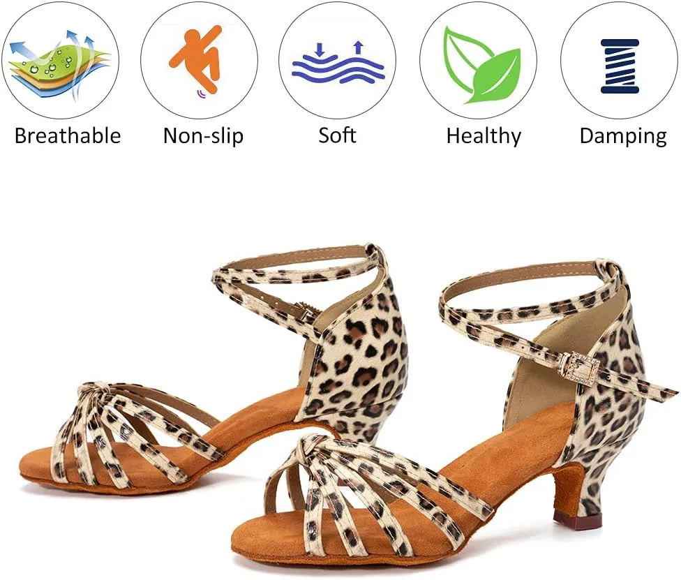 DKZSYIM Women's Satin Latin Dance Shoes Professional Ballroom Salsa Practice Performance Dancing Shoes,Model 217