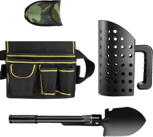 Dmyond Metal Detector Accessories - Includes Sand Scoop for Metal Detecting, Collapsible Shovel and Metal Detection Finds Bag, for Beach Shelling, Sand Sifter, Digging Loosening Planting