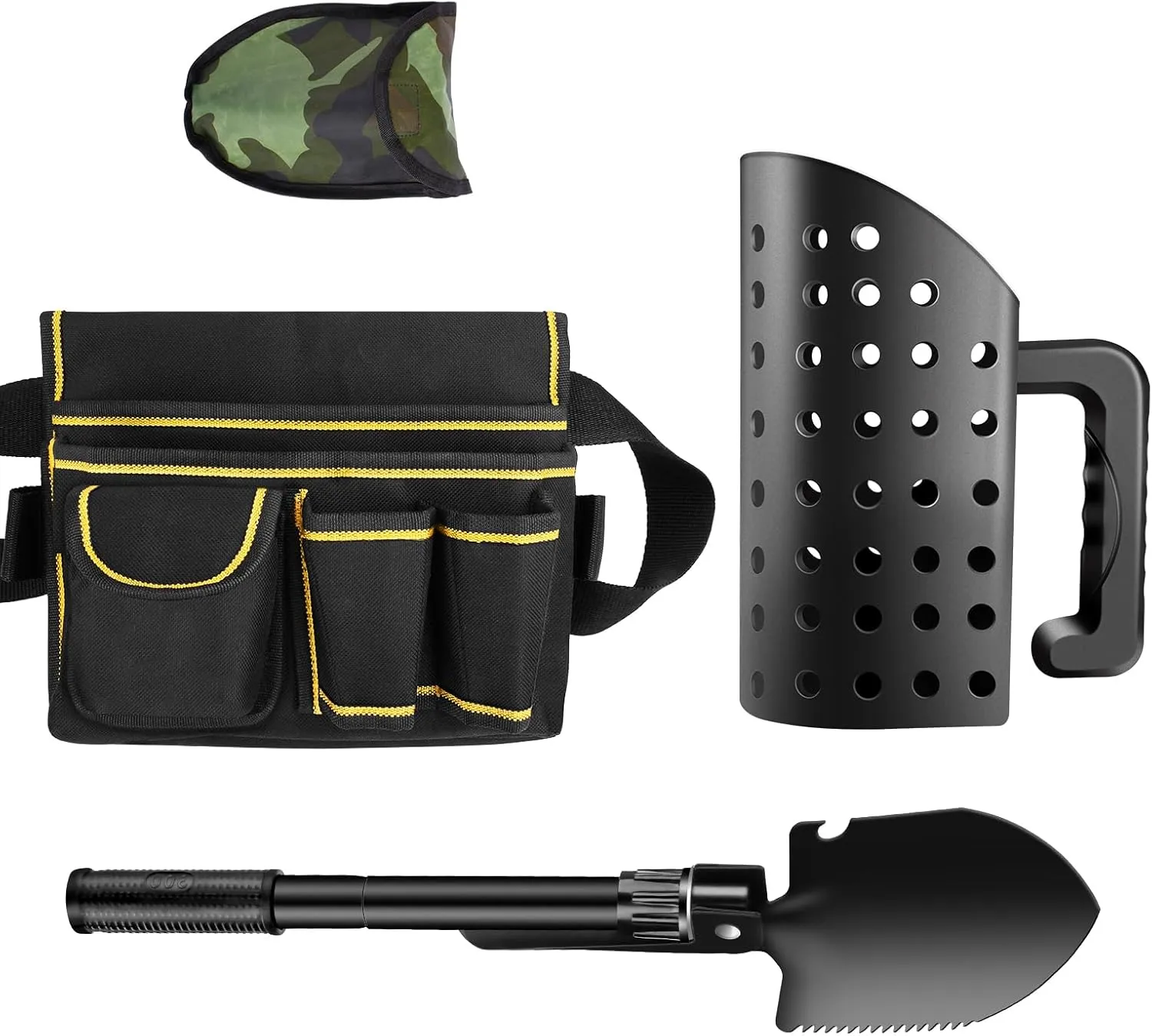 Dmyond Metal Detector Accessories - Includes Sand Scoop for Metal Detecting, Collapsible Shovel and Metal Detection Finds Bag, for Beach Shelling, Sand Sifter, Digging Loosening Planting