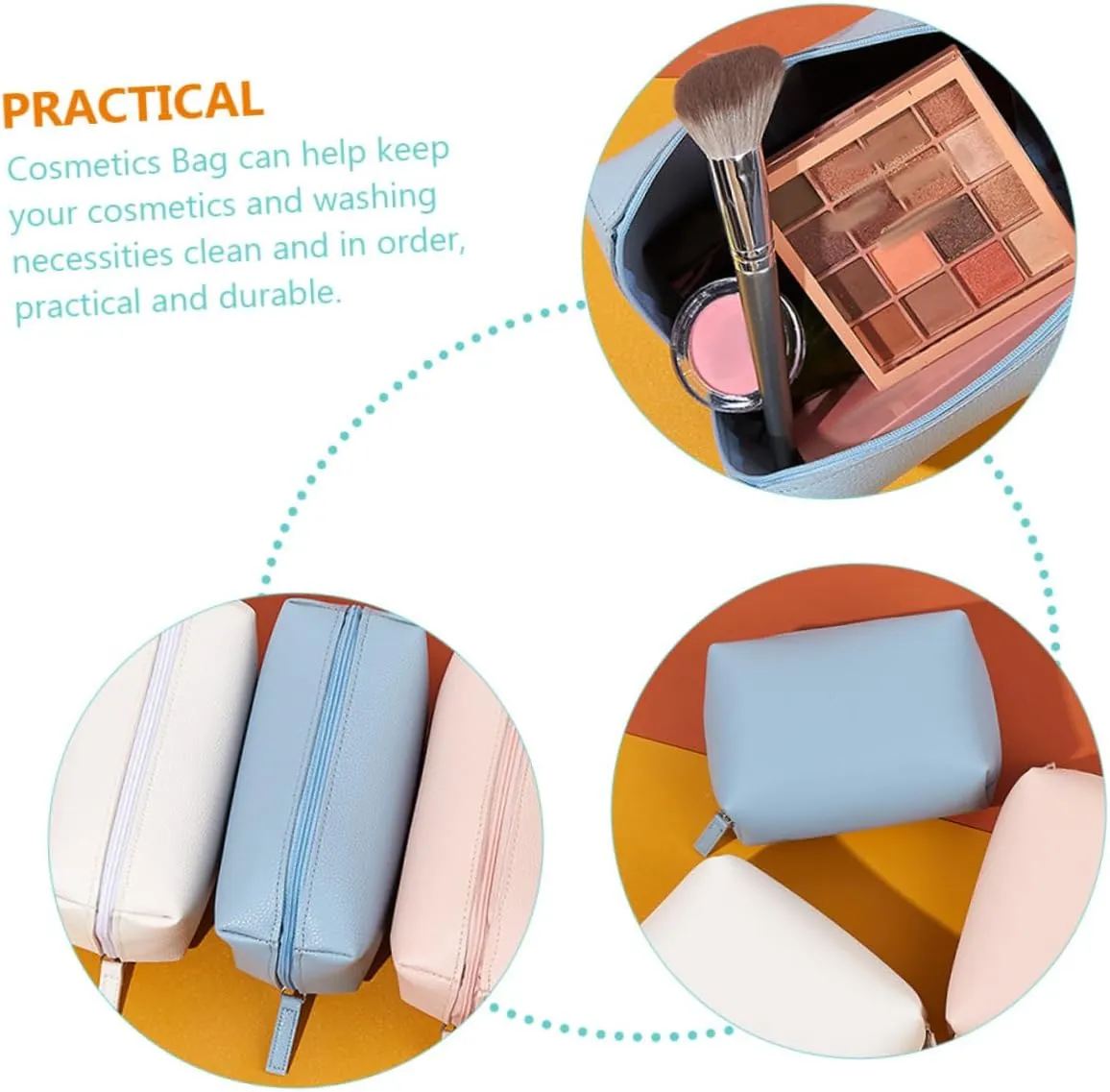DOITOOL 2pcs Cosmetic Bag Storage Bag Water Proof Travel Accessories Girl Pu, Sky-bluex3pcs, 15x10cmx3pcs