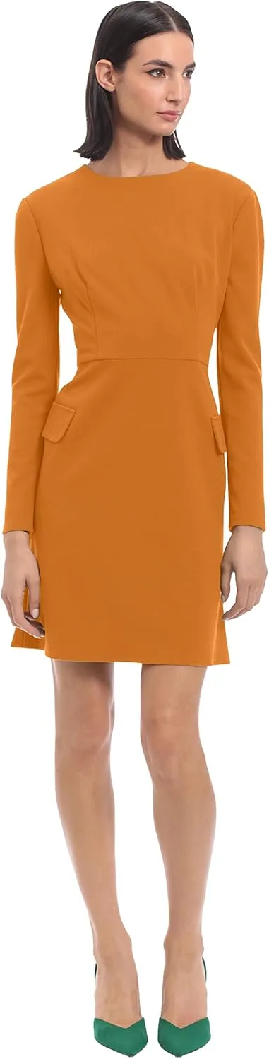 Donna Morgan Women's Long Sleeve Sheath Dress with Flap Pockets at Side HIPS