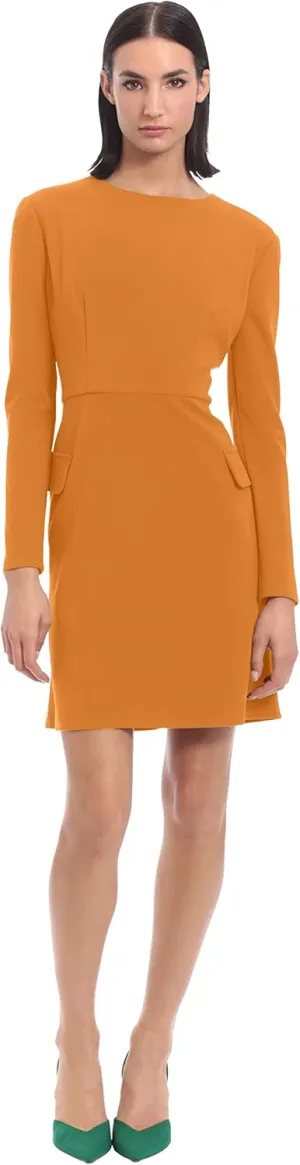 Donna Morgan Women's Long Sleeve Sheath Dress with Flap Pockets at Side HIPS