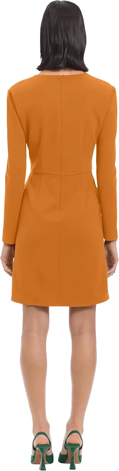 Donna Morgan Women's Long Sleeve Sheath Dress with Flap Pockets at Side HIPS