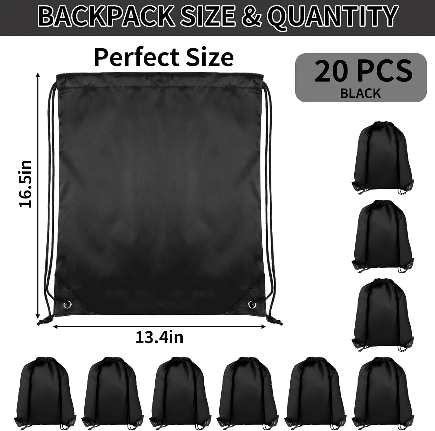 Drawstring Backpack 20Pcs Drawstring Bags, Draw String Back Bag Drawstring Bags Bulk for Sports, Gym, Travel, Swimming, Beach (Black)