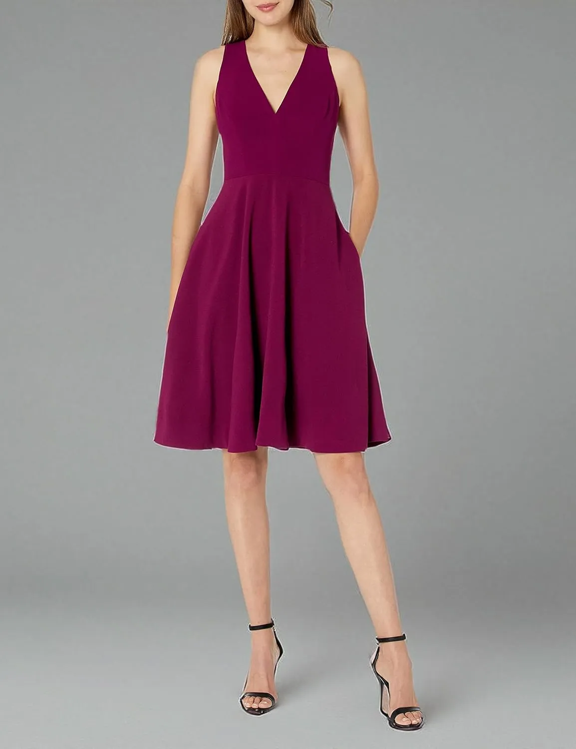 Dress the Population Women's Catalina Plunging V-Neck, a Line Midi