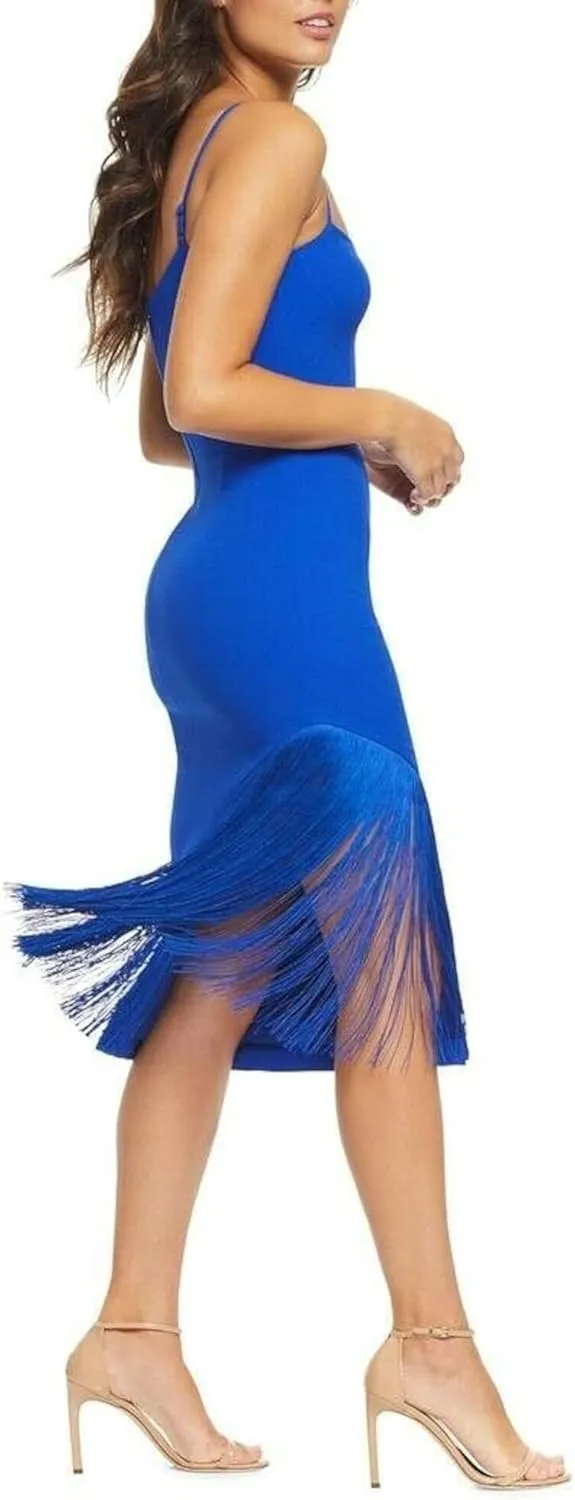 Dress the Population Women's Rory Sleeveless Stretch Midi Sheath Dress with Fringe