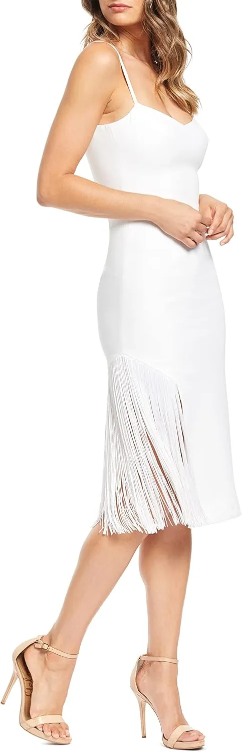 Dress the Population Women's Rory Sleeveless Stretch Midi Sheath Dress with Fringe