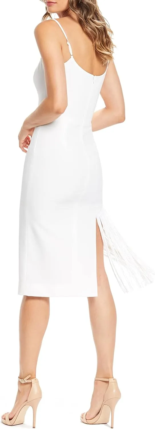 Dress the Population Women's Rory Sleeveless Stretch Midi Sheath Dress with Fringe