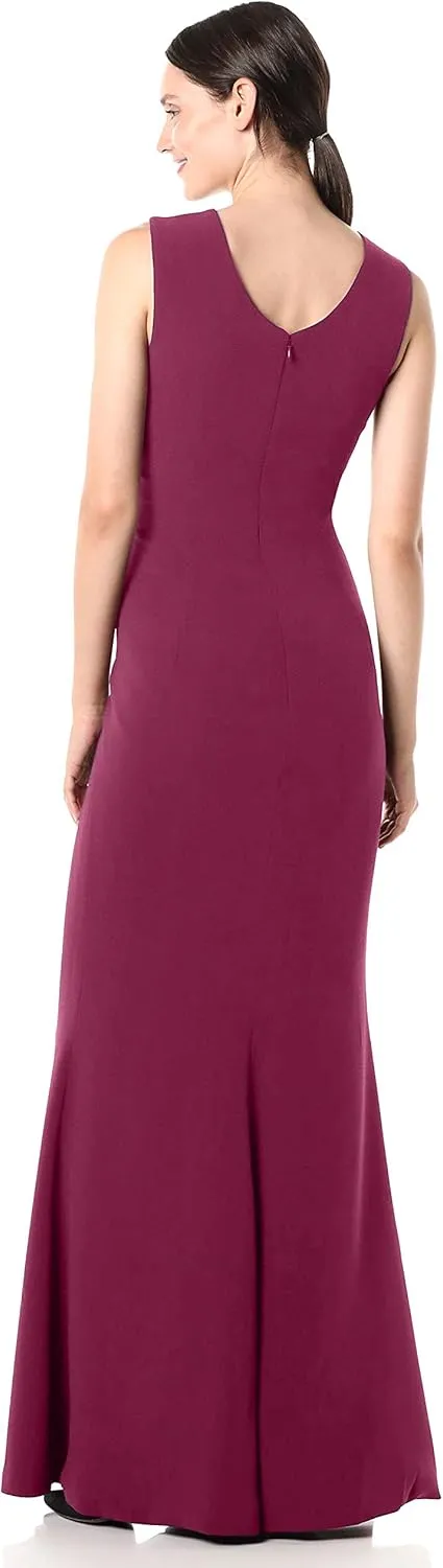 Dress the Population Women's Sandra Plunging Thick Strap Solid Gown with Slit Dress