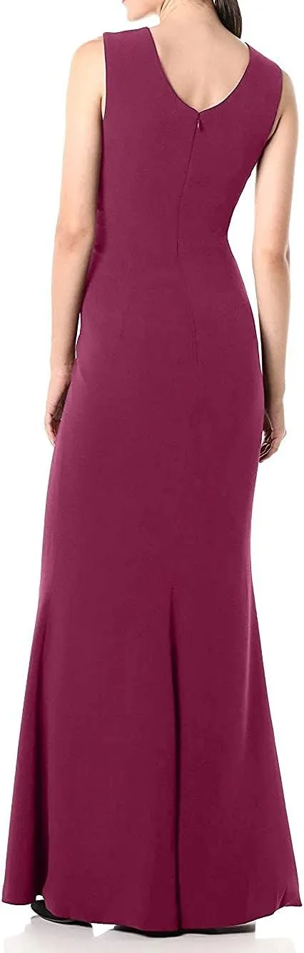 Dress the Population Women's Sandra Plunging Thick Strap Solid Gown with Slit Dress