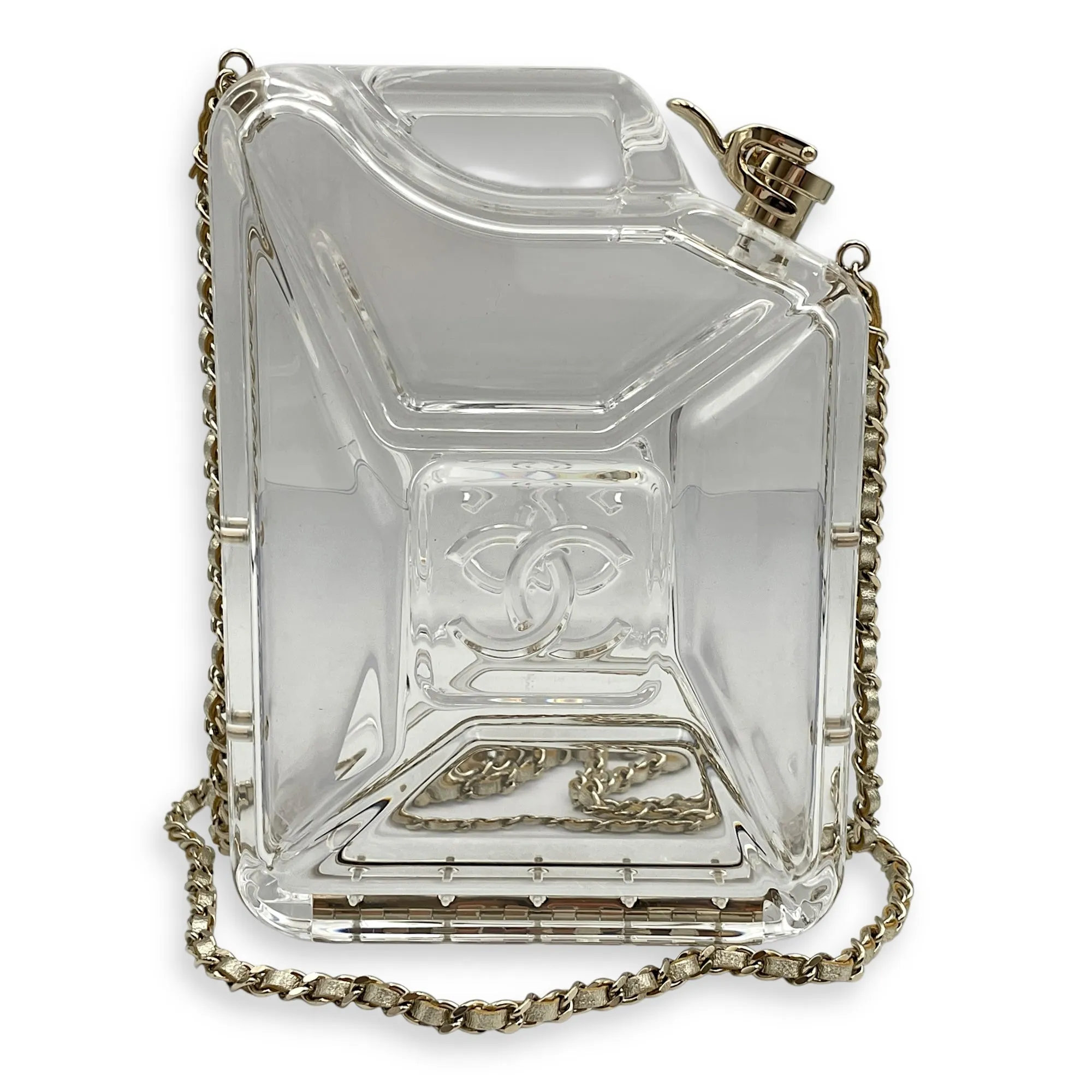 Dubai By Night Jerry Can Evening Bag 12.5x17/13x5cm Crossbody Bag in Plexiglass, lambskin strap, Gold hardware