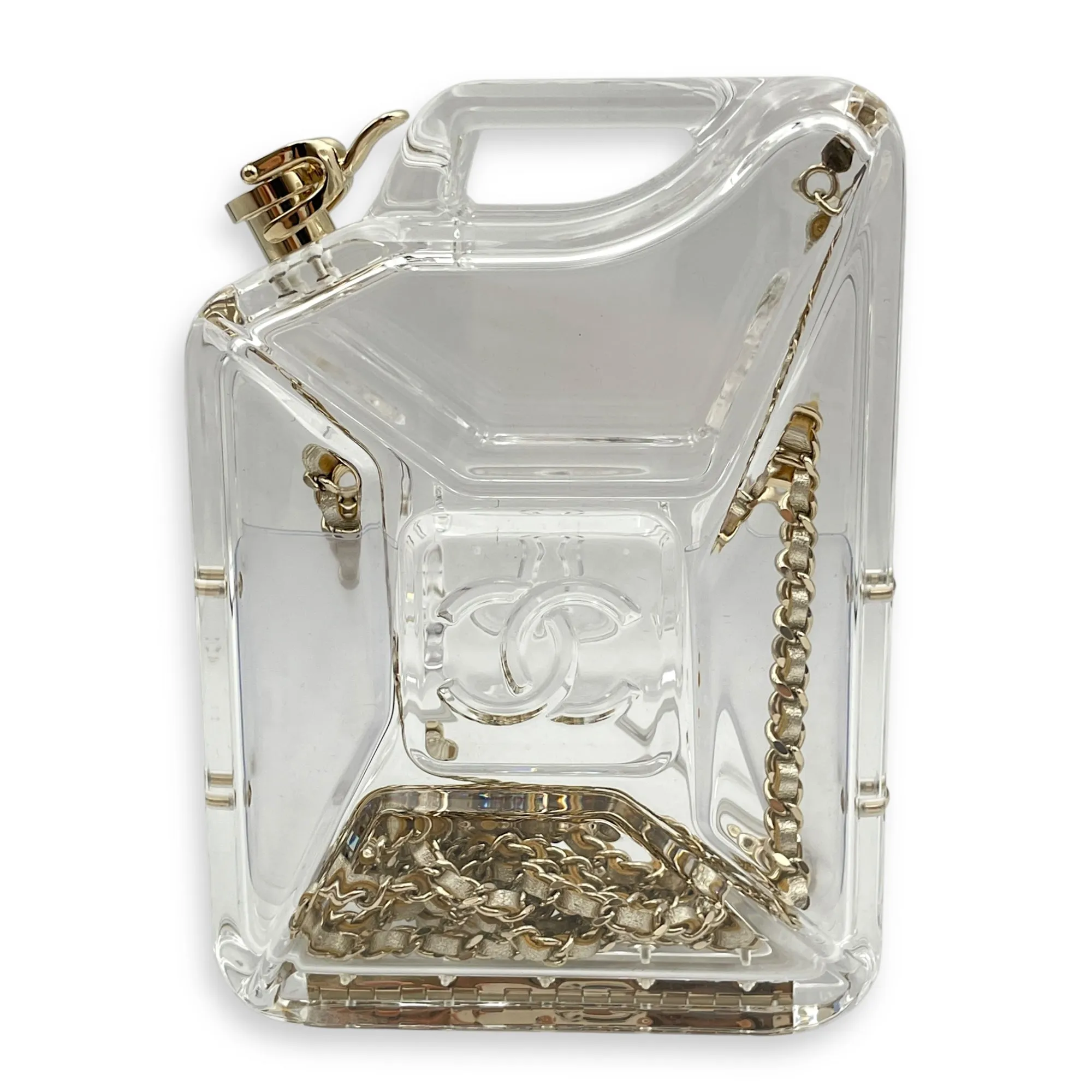 Dubai By Night Jerry Can Evening Bag 12.5x17/13x5cm Crossbody Bag in Plexiglass, lambskin strap, Gold hardware