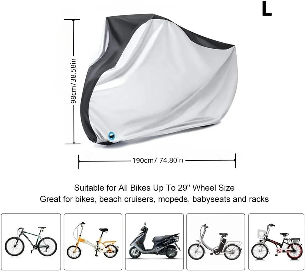 Durable Bike Shelter - Winter-Ready Bike Cover - Ice/Snow Resistant Oxford Fabric - Anti-Scratch Silver Coating - Windproof Anti-Dust Cover for Camping/Commuting Bikes,L