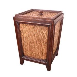 Dustbin Vintage Bamboo Handmade Paper Basket Oriental Classical Style Exotic Storage Box Solid Wood Living Room Household Storage Box Trash Can