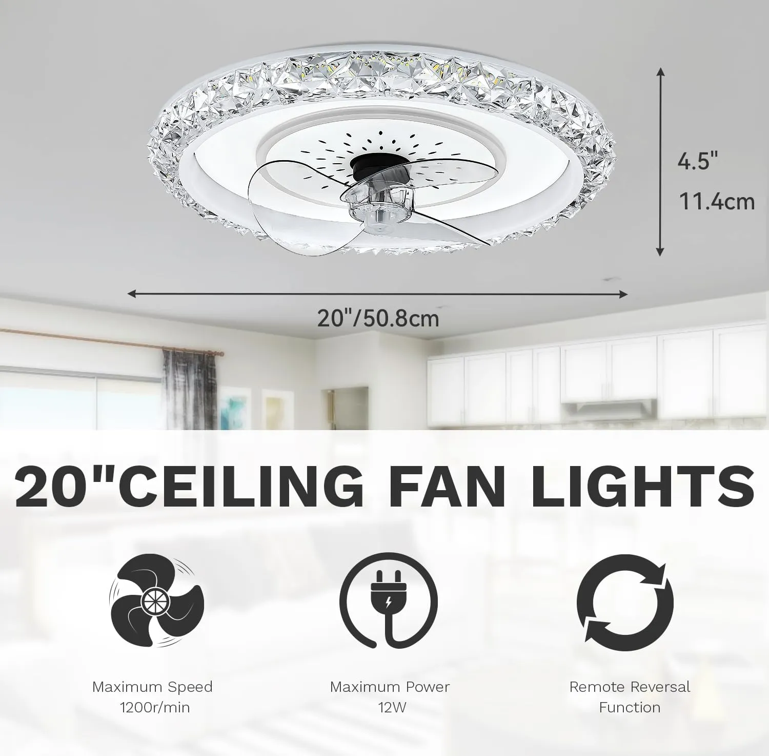 DWVO 20 Inch Ceiling Fan with Lights and Remote, Low Profile Flush Mount Ceiling Fan with Light, Dimmable Fandelier LED Fan Light with App Control, Bladeless Fan Ceiling for Bedroom, Kitchen