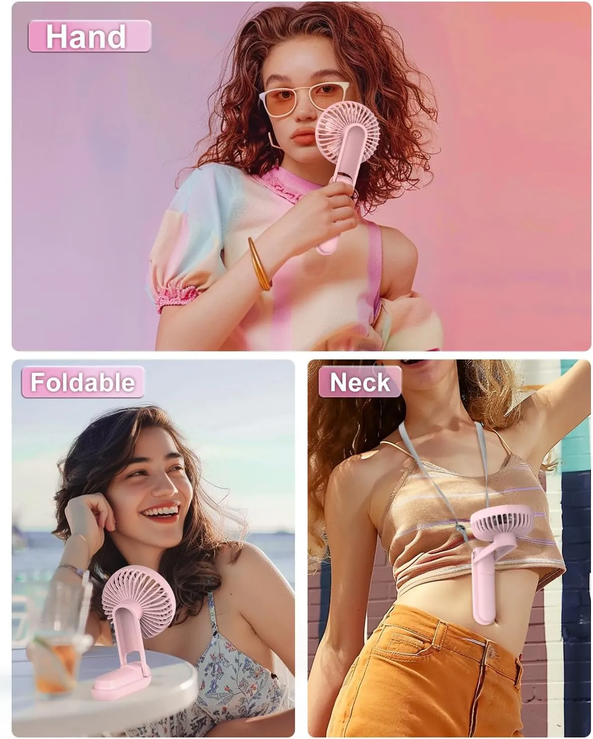 EasyAcc 3 IN 1 Hand Fan,Portable Fan for Travel,5000 Battery Handhedl Fan [Ultra Quiet Powerful]-5 Speeds/Backup Power/SOS Light/Digital Display/Lanyard- for Travel/Cruise/Summer/Concerts/Lash Pink