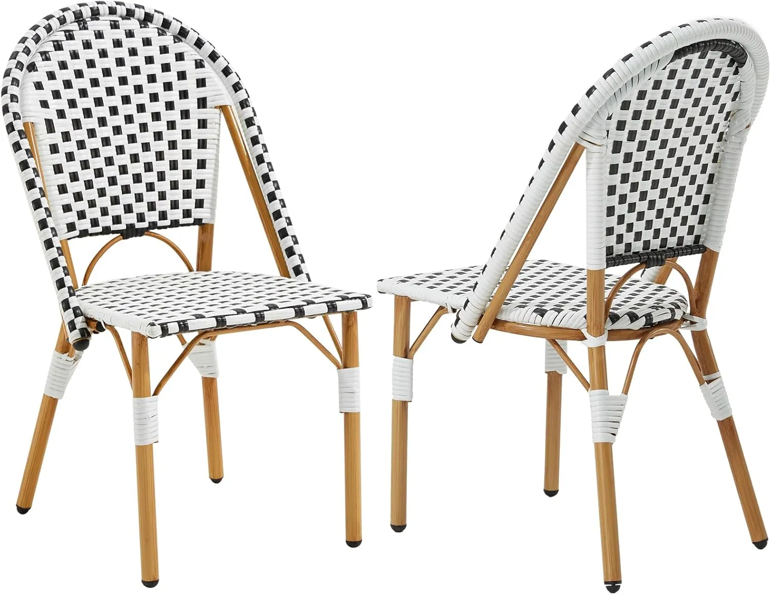 ECOTOUGE 4-Piece French Bistro Chair Set, Handwoven Wicker Patio Dining Chairs with Weather-Resistant Rattan, Indoor/Outdoor Use for Garden, Porch, Black&White