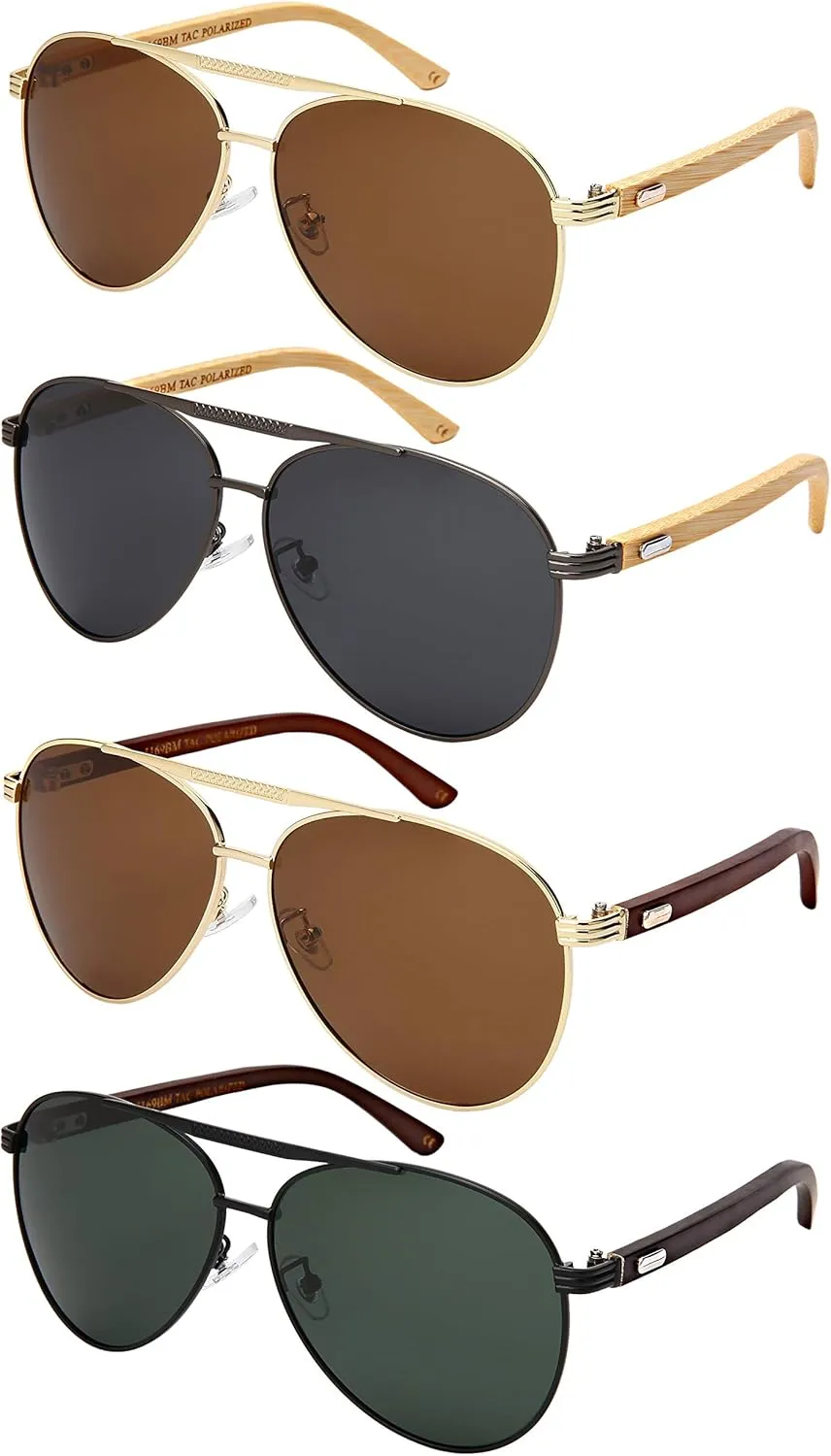 Edge I-Wear Polarized Classic Pilot Style Aviator Sunglasses Natural Bamboo Temple For Men Women 5169BM-P