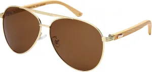 Edge I-Wear Polarized Classic Pilot Style Aviator Sunglasses Natural Bamboo Temple For Men Women 5169BM-P