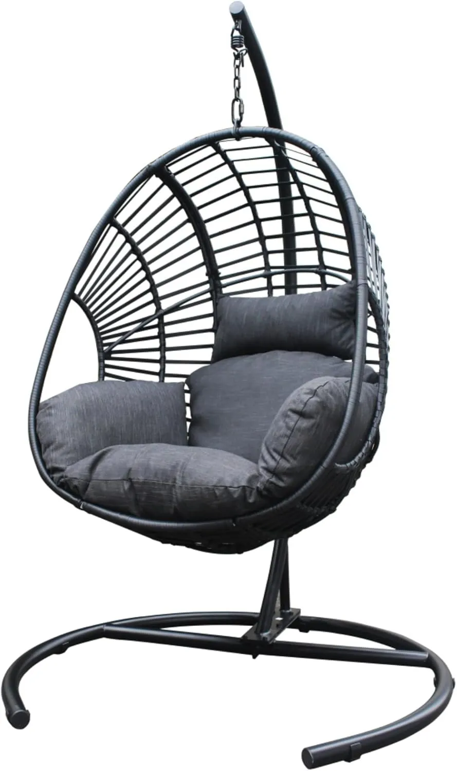 Egg Swing Chair with Stand, Hammock Rattan Lounge Chair, Waterproof and Fade-Resistant High-Density Cushions for Indoor Outdoor, Front and Back Garden, Rain Cover (Black-Metal-Foam)