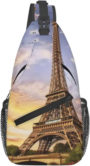 Eiffel Tower Paris Crossbody Bags for Men Women Fashion Sling Backpack Casual Chest Bag Travel Hiking Daypack