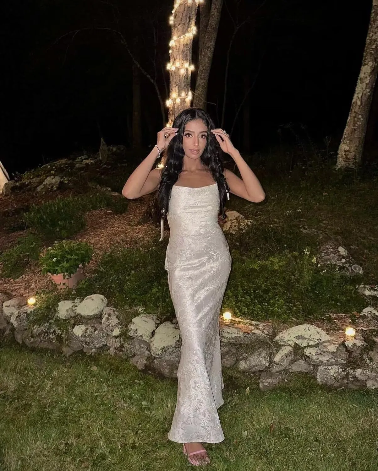 Eightale Satin Floral Jacquard Prom Dresses Mermaid Long Bodycon Formal Evening Party Gown