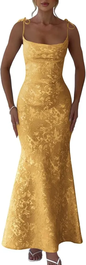 Eightale Satin Floral Jacquard Prom Dresses Mermaid Long Bodycon Formal Evening Party Gown
