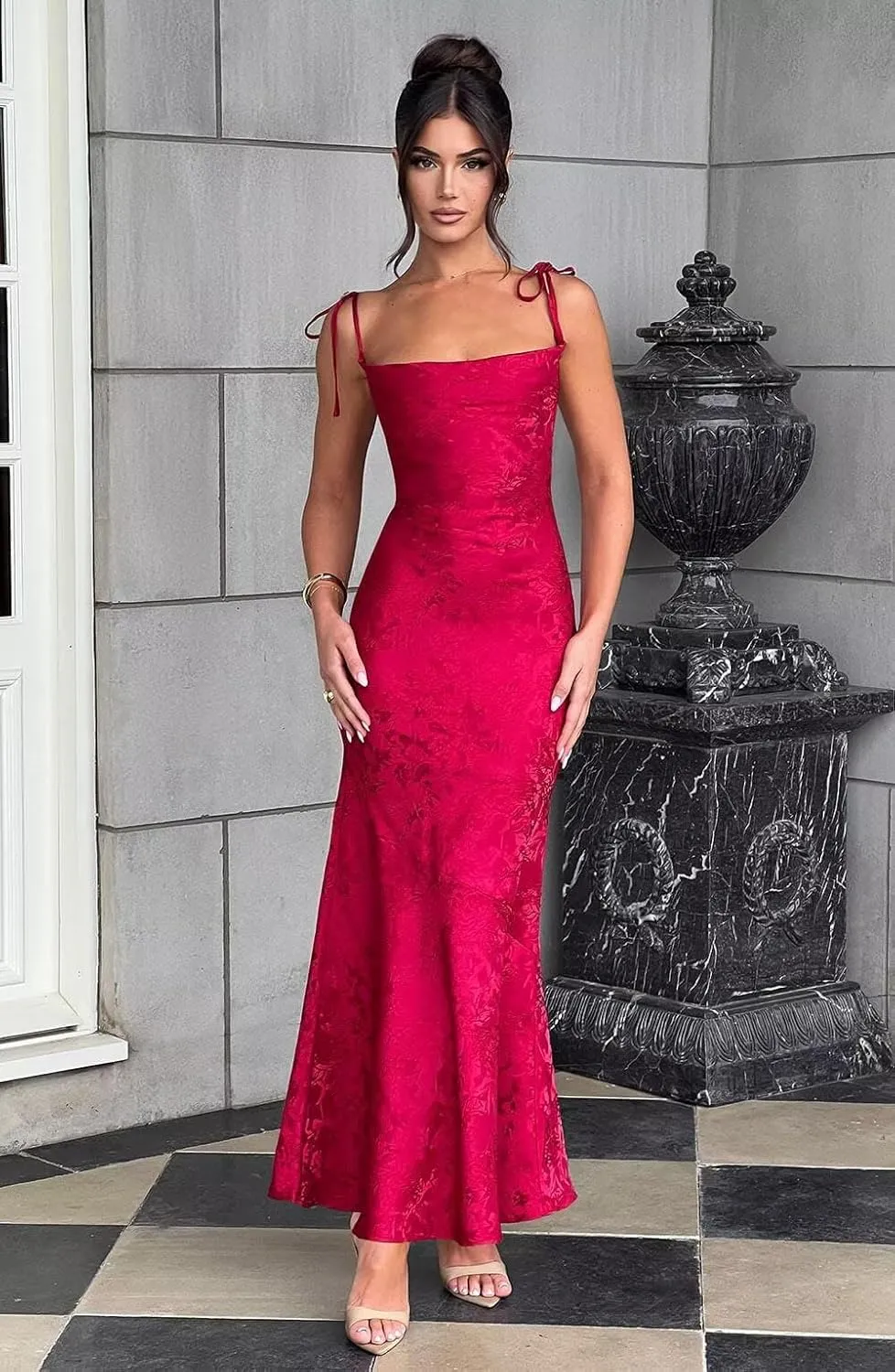 Eightale Satin Floral Jacquard Prom Dresses Mermaid Long Bodycon Formal Evening Party Gown